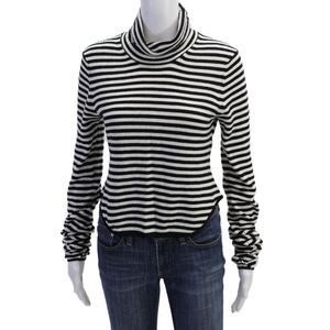 Elsa Womens Long Sleeve Mock Neck Striped Knit Sweater White Black Size Large